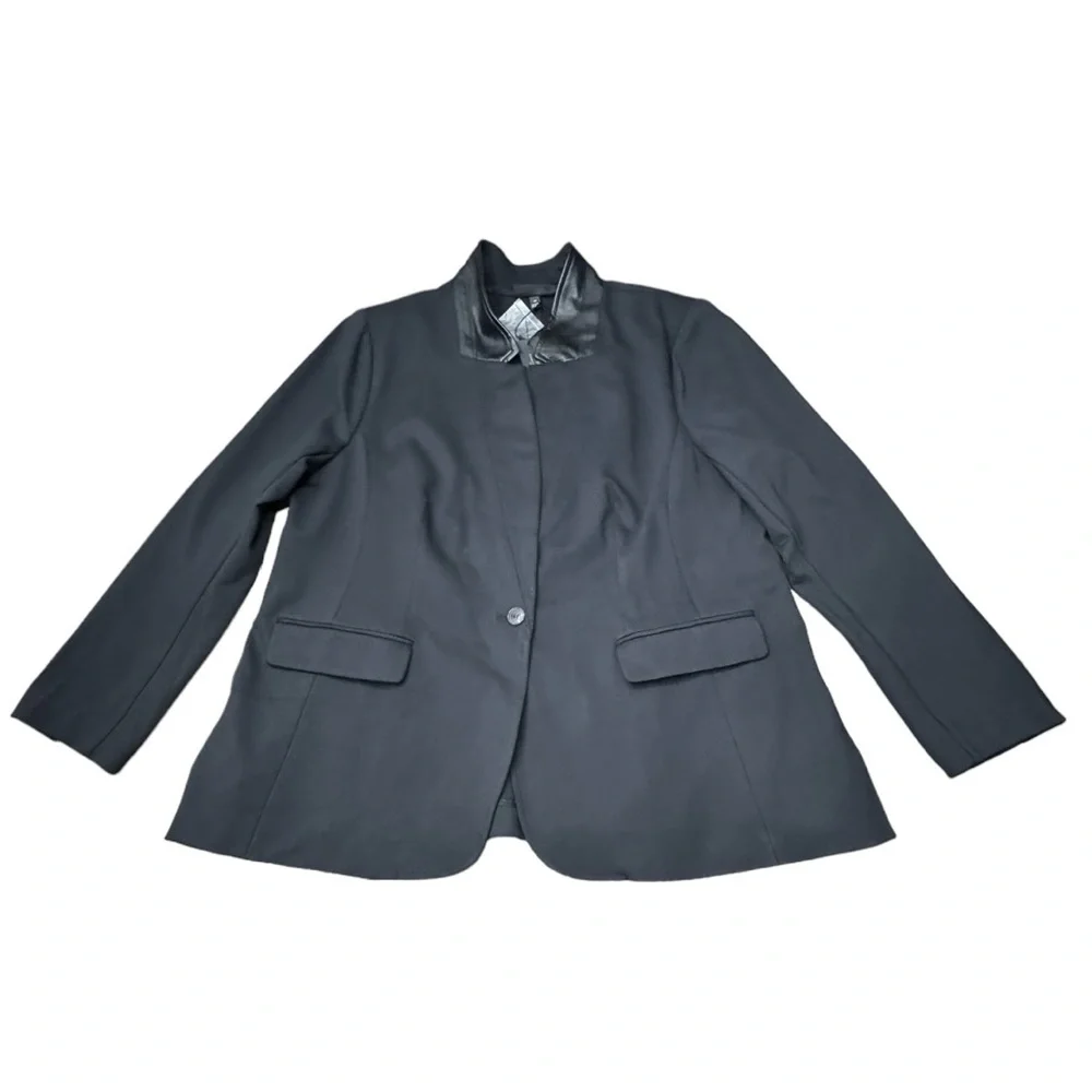 NWT Lane Bryant The Bryant Blazer Black Vegan Leather Collar Trim Ponte Size 22